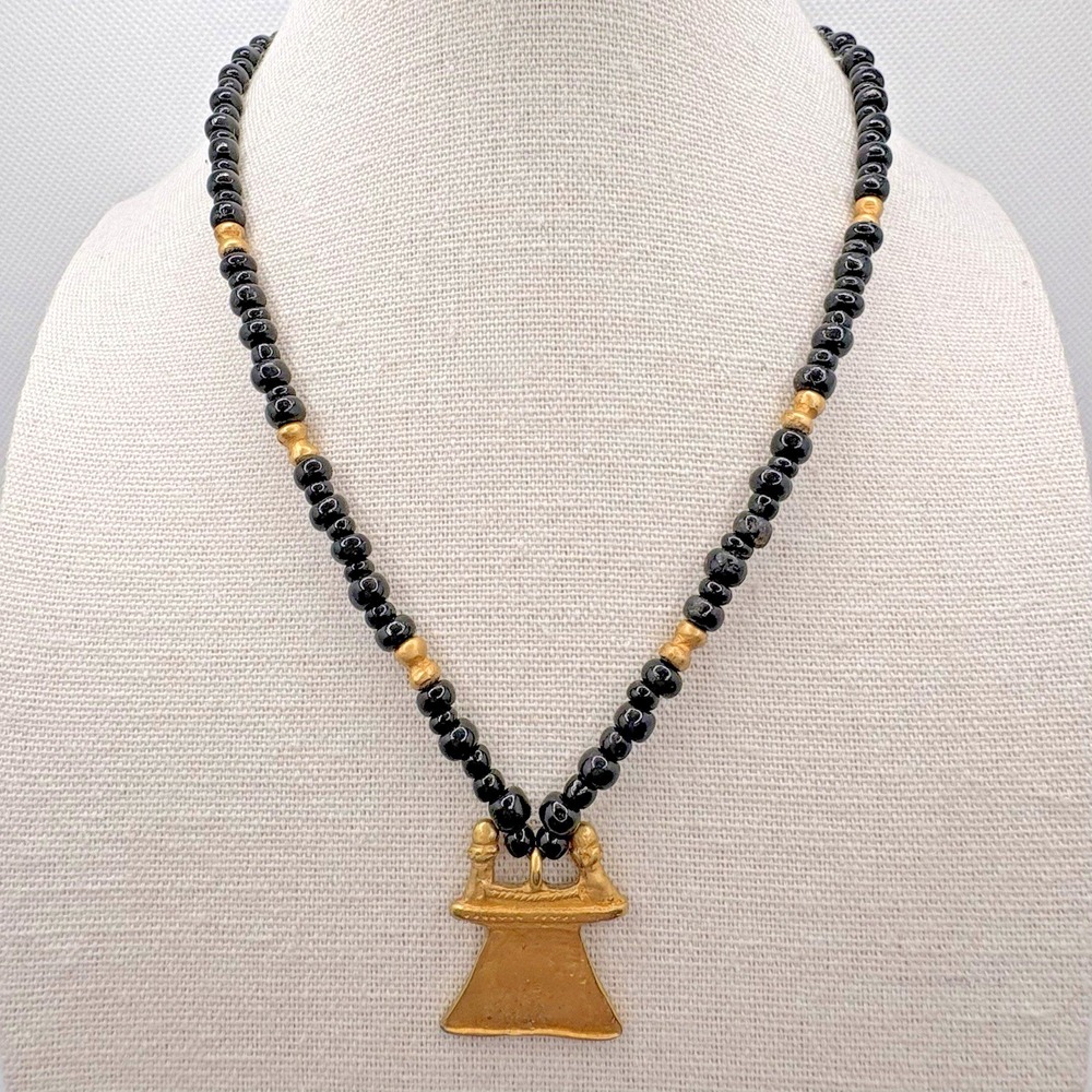 Vintage Pre-Columbian Style Gold Plated Pendant Necklace Made in Colombia